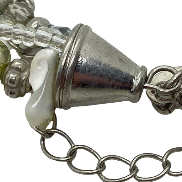 Lia Sophia Necklace Womens Silver Tone Three Strand Stone Crystal Shell Beaded - Picture 5 of 16